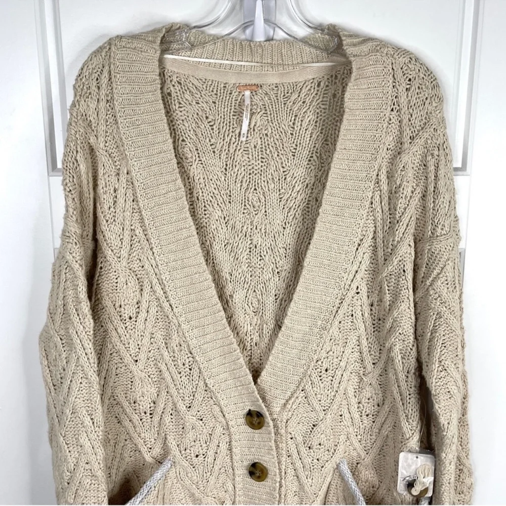 FREE PEOPLE Montana NEW Cable Knit Cardigan Sweater NEW With Tag Size XS Tea